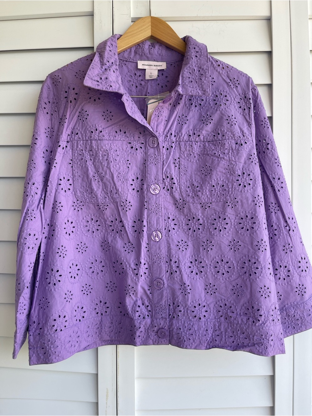 Allison Daley Lavender Eyelet Button-Front Jacket Size: L NWT